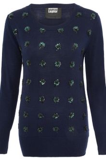 Markus Lupfer Navy Sequin Clover Embellished Jumper - Lyst