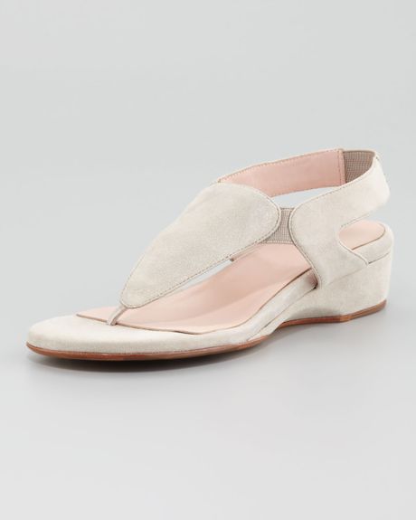 Taryn Rose Kiara Lowwedge Thong Sandal Silver in Beige (SILVER) | Lyst