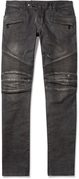 Balmain Distressed Slimfit Biker Jeans - Lyst