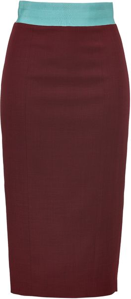 L'Wren Scott Bordeaux Woolblend Pencil Skirt with Mint Waist - Lyst