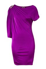 Roberto Cavalli Purple Draped Sleeve Dress with Brooch