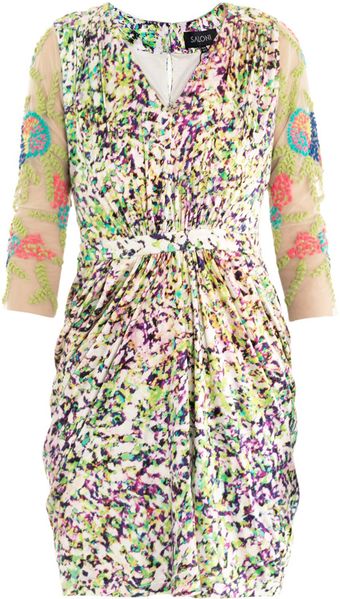 Saloni Cosmia Coral Reefprint Dress - Lyst