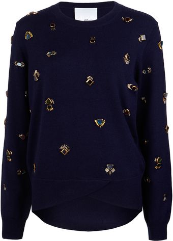 3.1 Phillip Lim Navy Jewel Embellished Jumper - Lyst