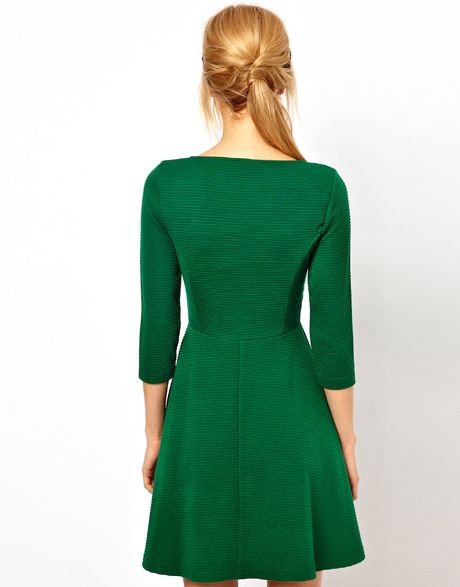 Asos Collection Asos Skater Dress In Ribbed Texture In Green Lyst