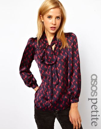 Asos Petite Exclusive Pussybow Blouse in Unicorn Print - Lyst