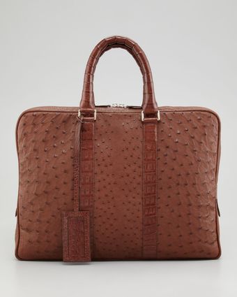 Santiago Gonzalez Ostrich Crocodile Briefcase - Lyst