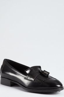 Tod's Black Polished Leather Tassel Loafers - Lyst