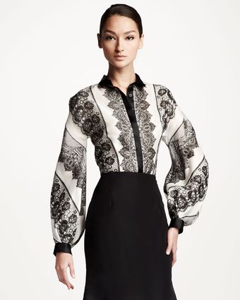 Carolina Herrera Lace Striped Blouse - Lyst