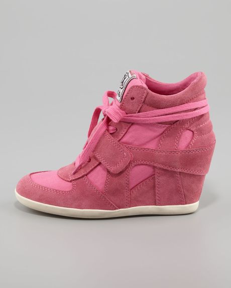 Ash Bowie Suede Canvas Wedge Sneaker in Pink | Lyst