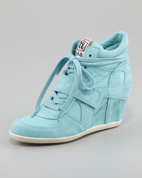 Ash Bowie Suede Canvas Wedge Sneaker in Blue (turquoise) | Lyst