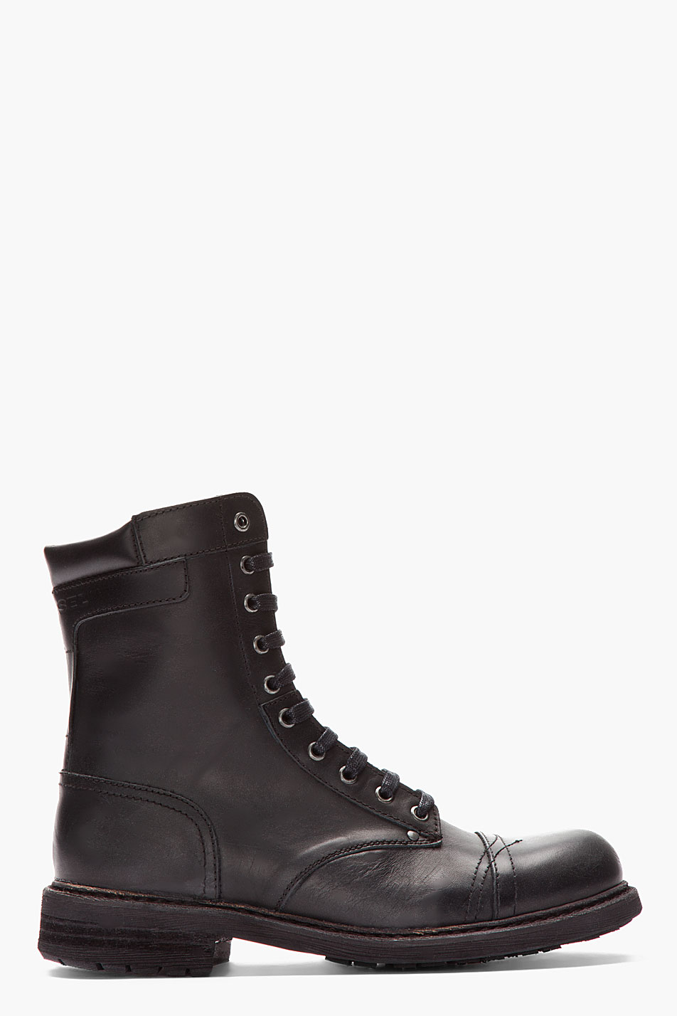 Diesel Black Leather Cassidy Combat Boots in Black for Men | Lyst