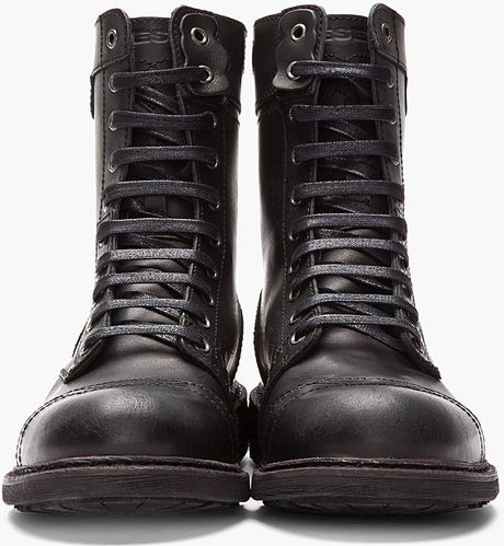 Diesel Black Leather Cassidy Combat Boots in Black for Men | Lyst