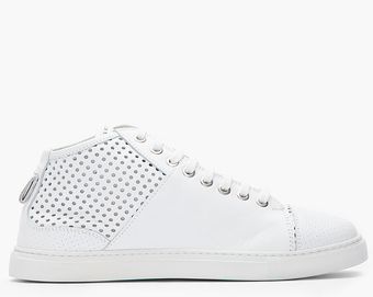 Neil Barrett White Perforated Nappa Midtop Sneakers - Lyst