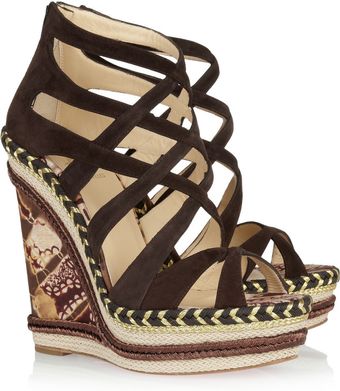 Christian Louboutin Tosca 140 Printed Twill and Suede Sandals - Lyst