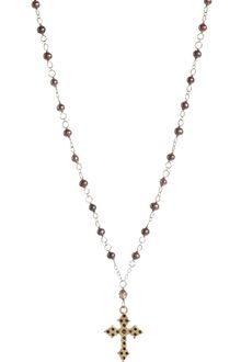 Devon Page Mccleary Grey Pearl Necklace with Diamond Cross - Lyst