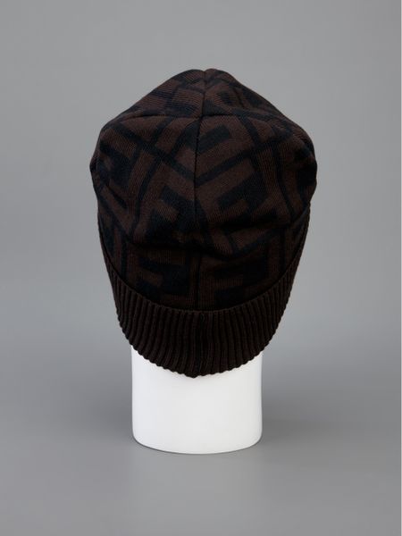 Fendi Monogram Beanie Hat in Brown for Men (black) | Lyst