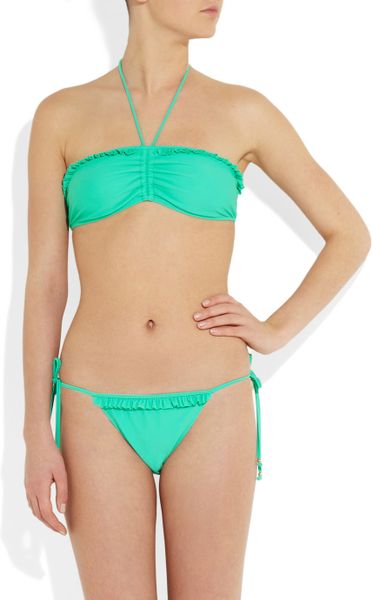 Miu Miu Ruffled Bandeau Bikini In Green Mint Lyst