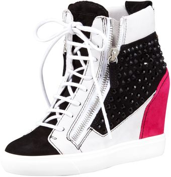 Giuseppe Zanotti Crystal Colorblock Wedge Sneaker Blackpinkwh - Lyst