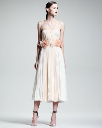 J. Mendel Floral-Waist Pleated Silk Dress - Lyst