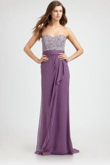 Badgley Mischka Beaded Silk Gown - Lyst
