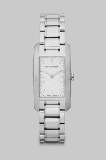 Burberry Check Stamped Rectangular Stainless Steel Watchsilvertone - Lyst