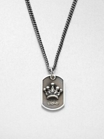 King Baby Studio Sterling Silver Crown Dog Tag Necklace - Lyst