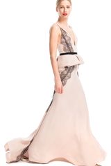 J. Mendel Deep V Draped Peplum Gown