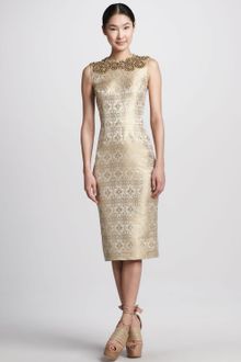 Vera Wang Beaded Metallic Jacquard Sheath Dress - Lyst