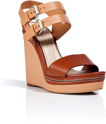 Chloé Nudechestnut Leather Wedge Sandals - Lyst