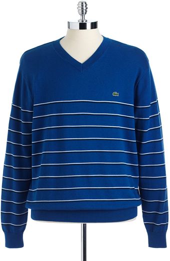 Lacoste Striped Vneck Cotton Sweater - Lyst