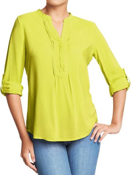 Old Navy Pintucked Splitneck Tunic in Yellow (persian melon) | Lyst