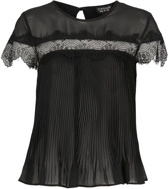 Topshop Eyelash Lace Pleat Top - Lyst