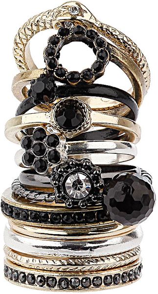 Topshop Jet Flower Ring Pack - Lyst