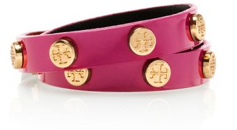 Tory Burch Patent Double Wrap Logo Stud Bracelet - Lyst
