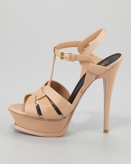 Yves Saint Laurent Nude Patent Tribute Platform Sandals 