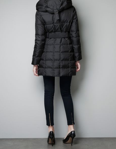 Zara Belted Quilted Jacket in Black | Lyst