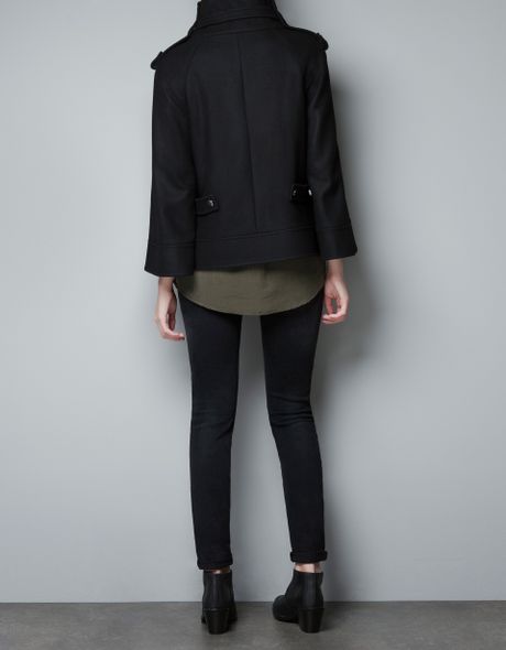 Zara Cape Coat with Buckles in Black | Lyst