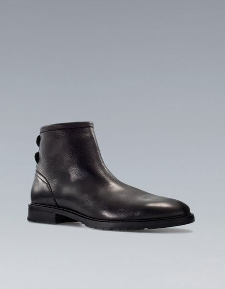 Zara Leather Ankle Boots in Black for Men