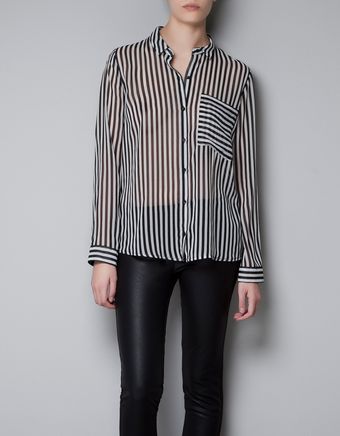 Zara Striped Shirt with Pocket - Lyst