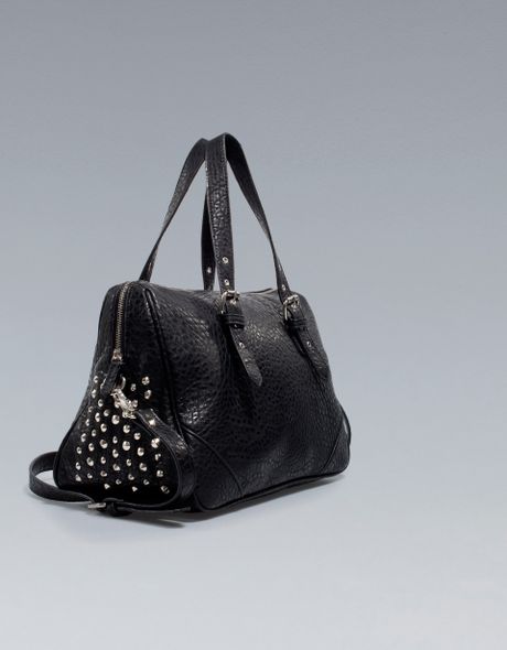 Zara Studded Bowling Bag in Black | Lyst