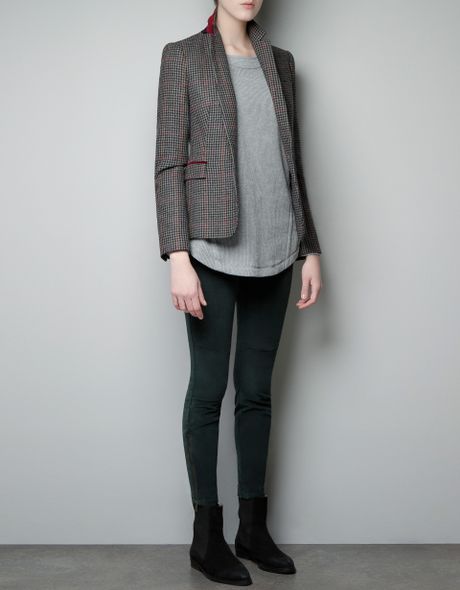 Zara Checked Blazer with Elbow Patches in Gray (blue) | Lyst