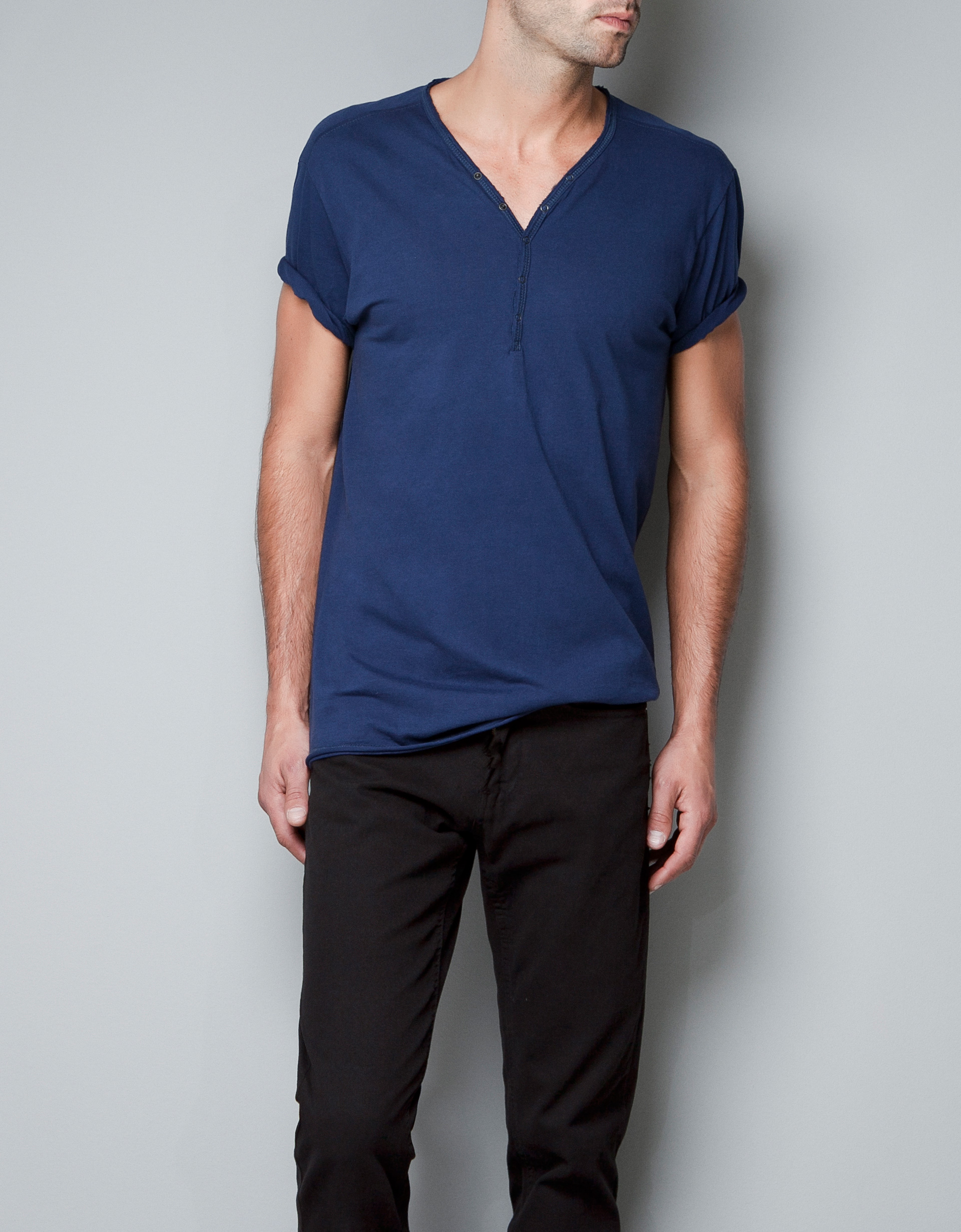 Zara V-Neck T-Shirt in Blue for Men (dark blue)