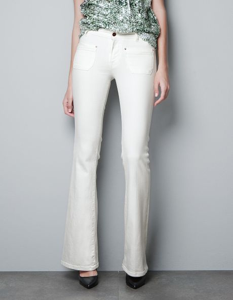 white flared pants zara