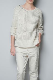 Zara Sweater with Shoulder Diamante - Lyst