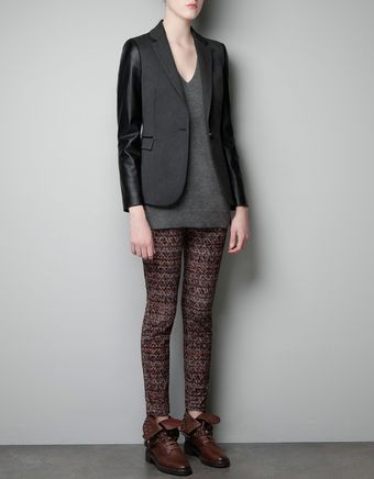 Zara Blazer with Faux Leather Sleeves - Lyst