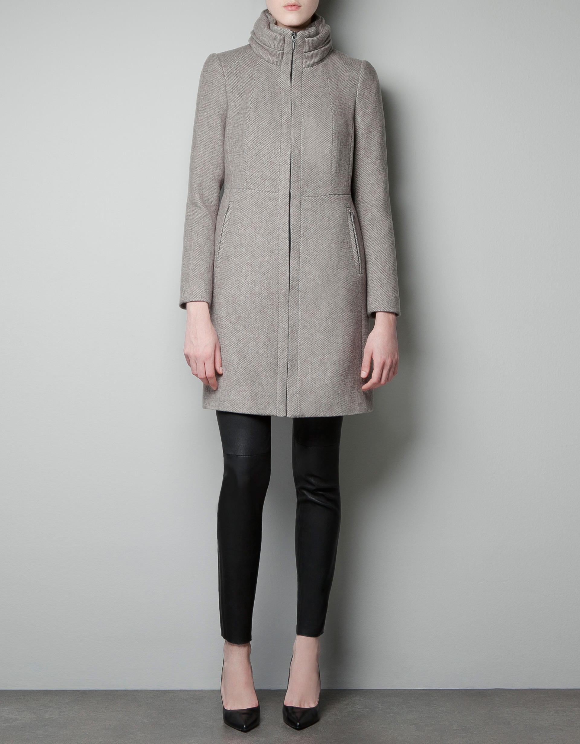 Zara Coat with High Collar in Beige (mink) Lyst