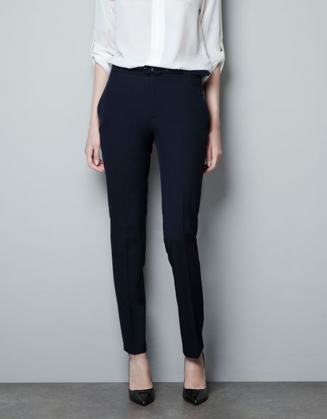 Zara Belted Trousers in Blue (navy) | Lyst