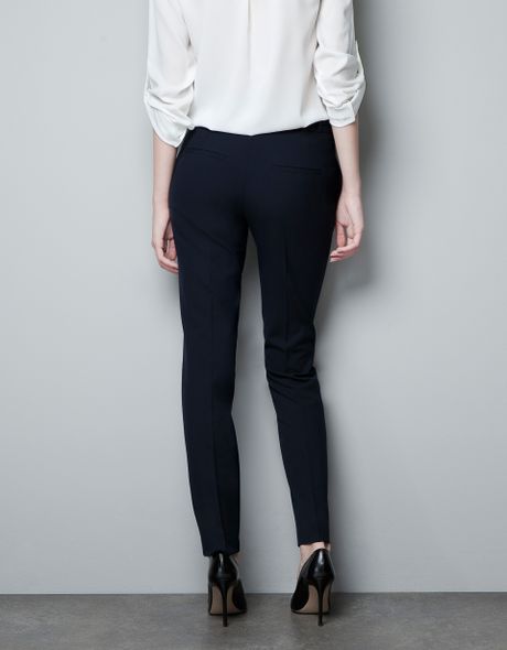Zara Belted Trousers in Blue (navy) | Lyst