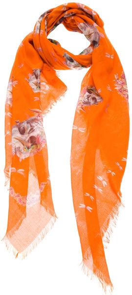 Alexander McQueen Dragonfly Bird Amp Skull Print Scarf - Lyst
