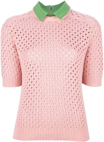 Carven Contrast Collar Openknit Sweater - Lyst